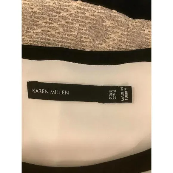 Karen Millen Sleeveless Shift Dress Tan Black Rafia  6 - Picture 5 of 5